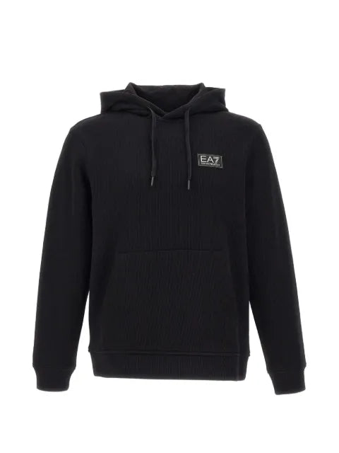 Ea7 Emporio Armani ribbed logo-patch hoodie