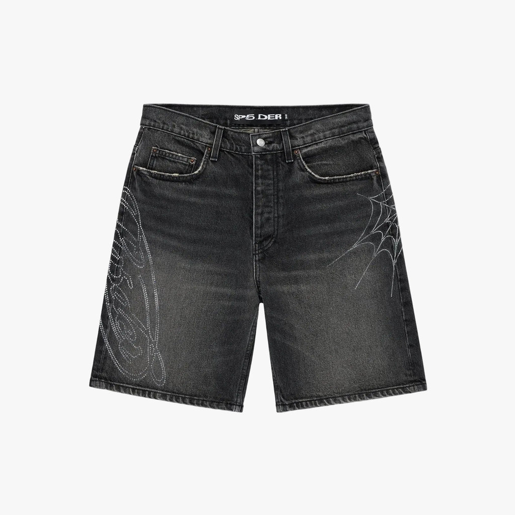 Sp5der SCRIPT WEB DENIM SHORT Black