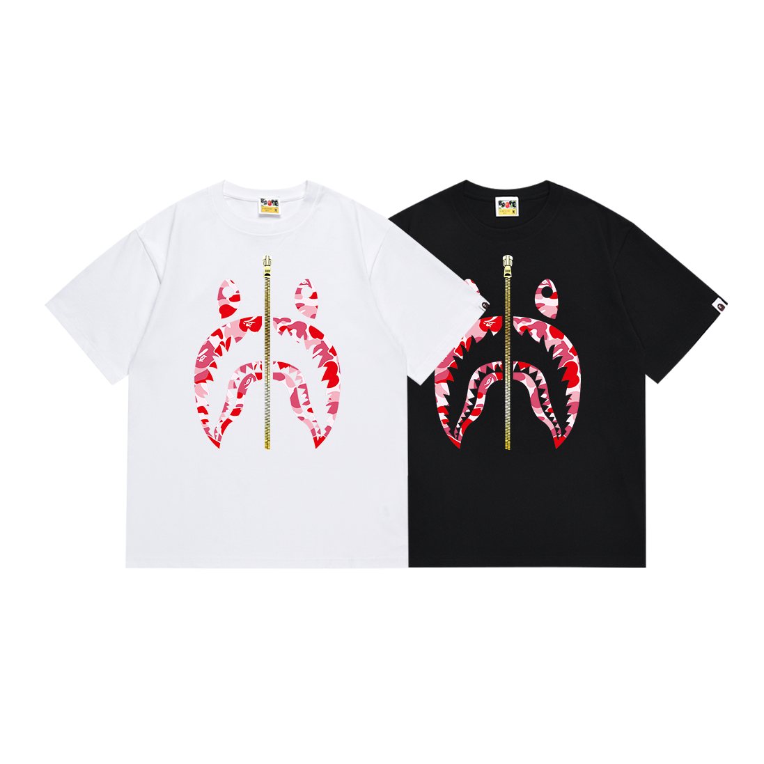 BAPE Shark Zip Graphic T-Shirt - Red/Pink Camo