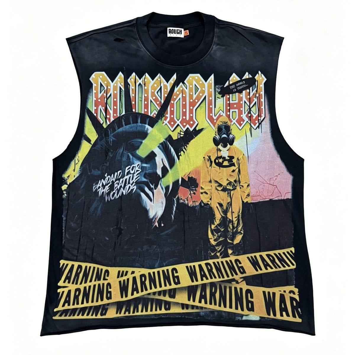 Rough Play Warning Globe Graphic Sleeveless T-Shirt