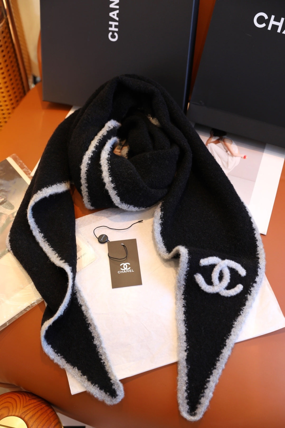Chanel Style Fuzzy Triangle Knit Scarf