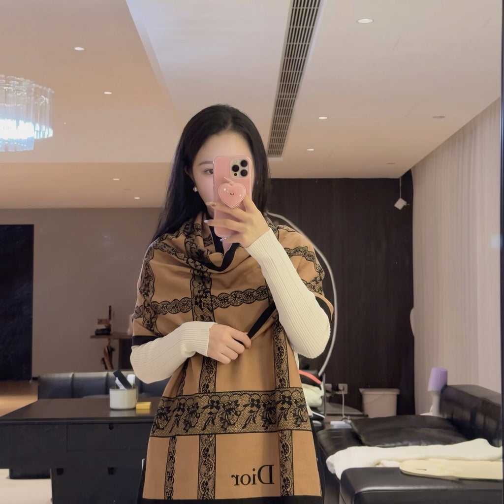 Dior Style Toile Fringe Scarf
