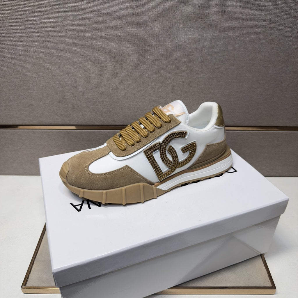 Dolce & Gabbana Men's White Tan Monogram Sneakers
