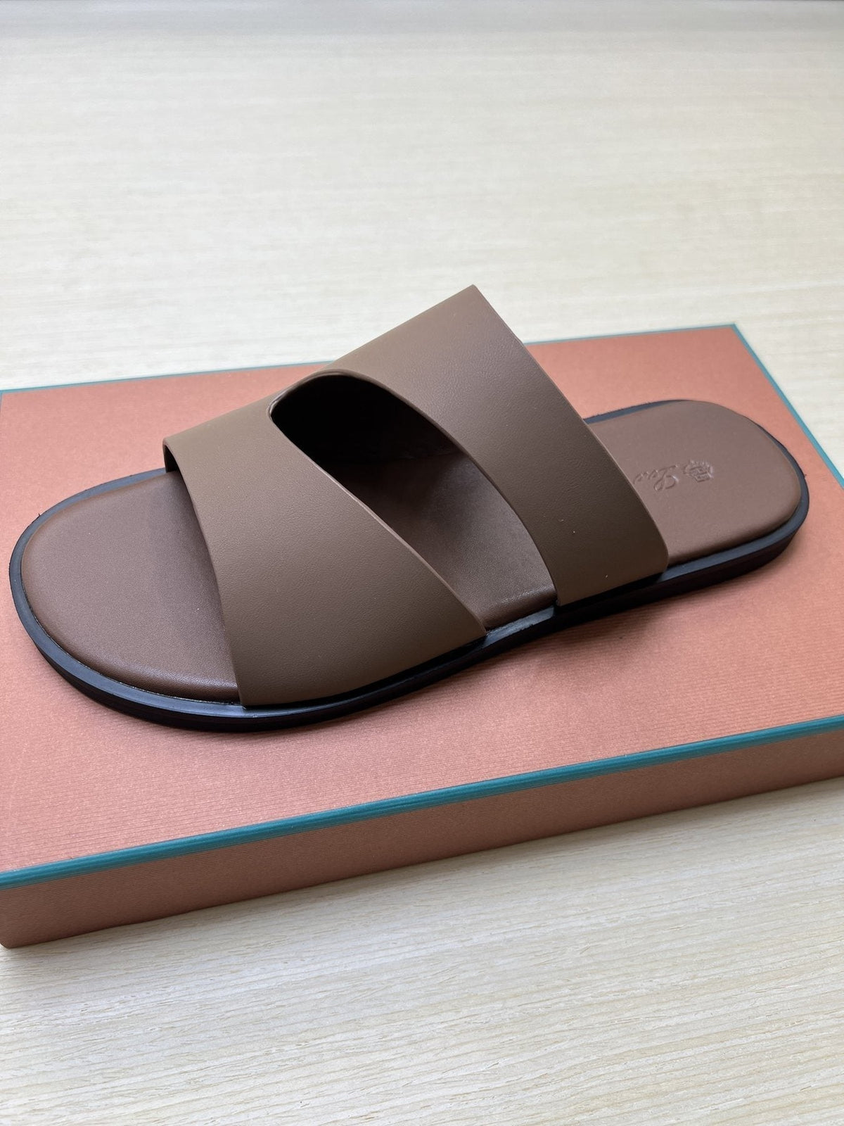 Loro Piana Taupe Brown Crossover Slide Sandals