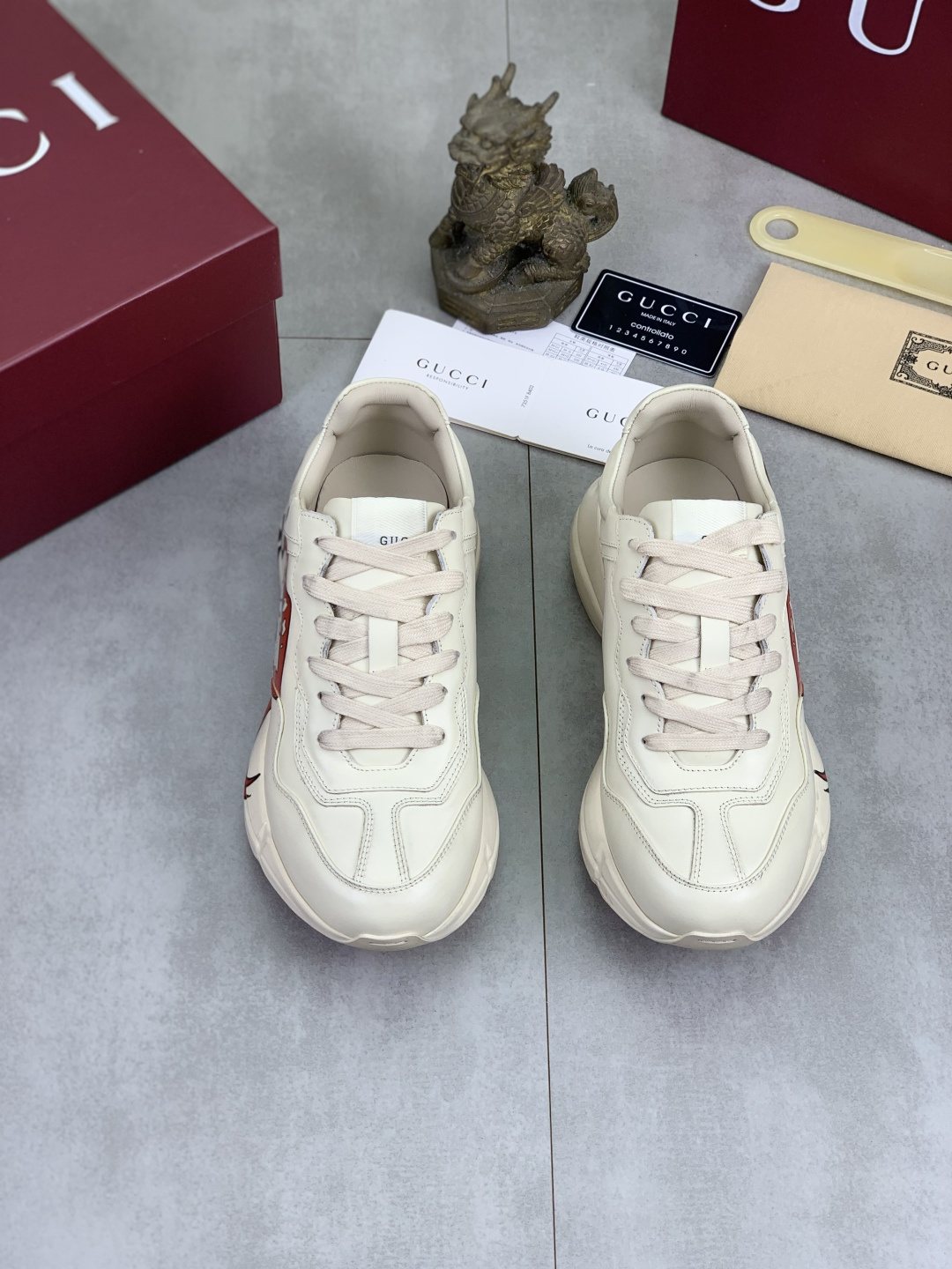 Gucci Cream White Graphic Chunky Sneakers