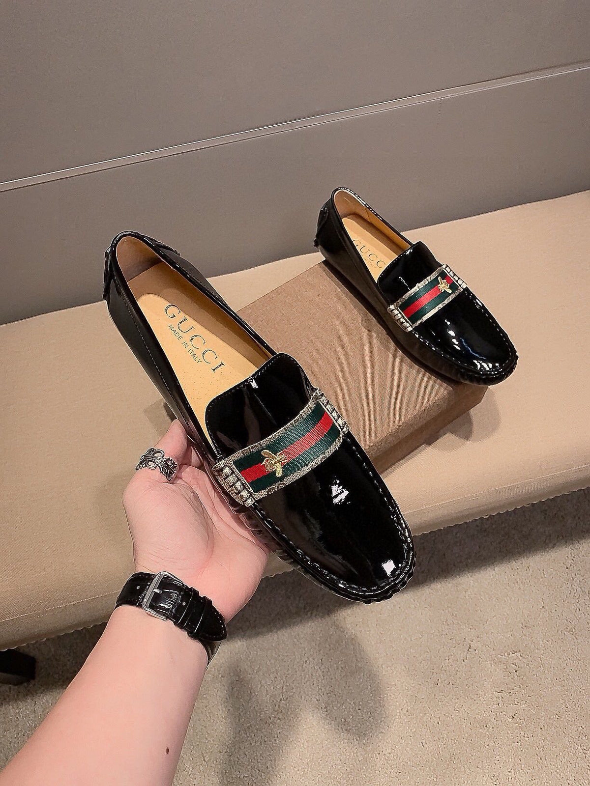 Gucci Black Stripe Loafers