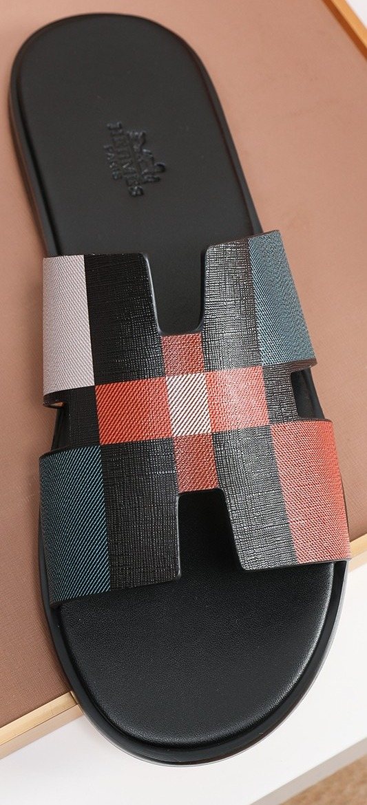 Hermès Plaid H-Strap Slide Sandals