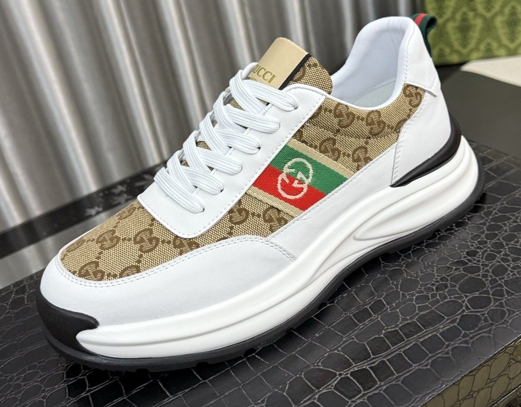 Gucci Men's Monogram Stripe Low-Top Sneakers - Layered Rubber Sole